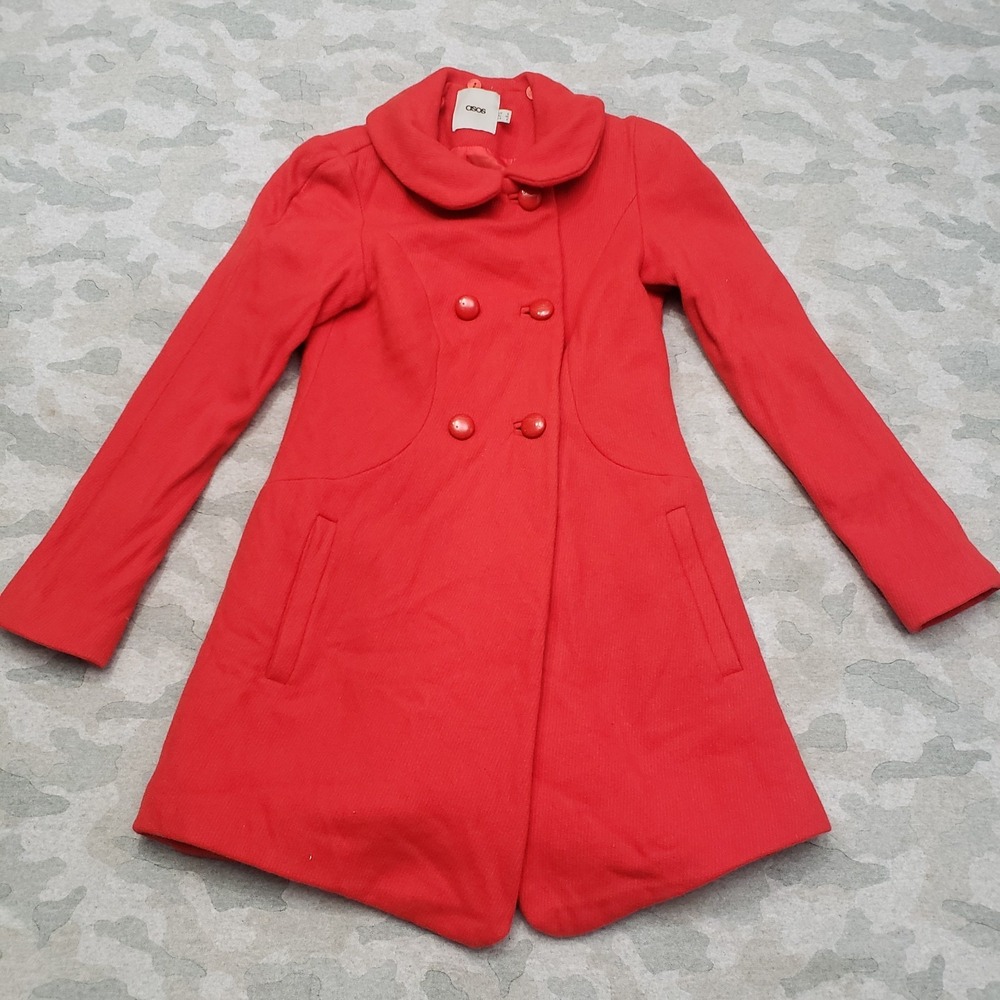 ASOS Coat Womens 2 Red Wool Blend Winter